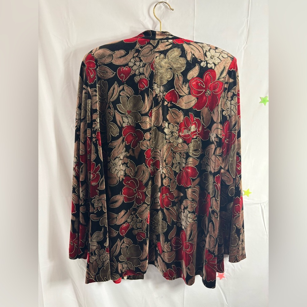 VTG Women's L Velvet Black and Gold Metallic with Vibrant Red Floral - Picture 4 of 13